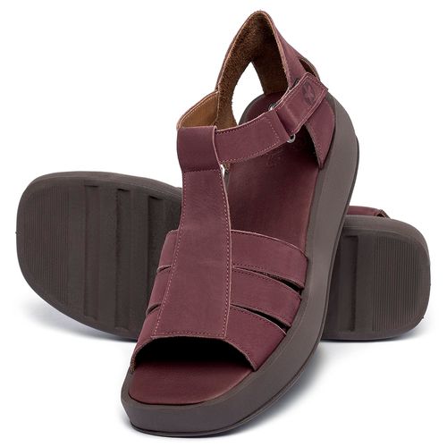 Sandália   Boho Salto de 1 cm em Couro Vinho - Codigo - 3918