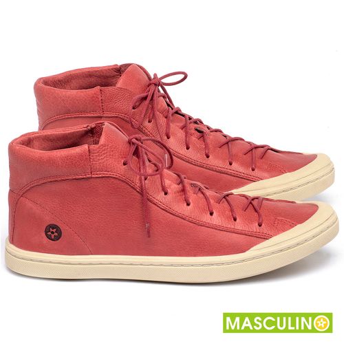 Tênis Masculino   Cano Alto em Couro Vermelho - Codigo - 141141