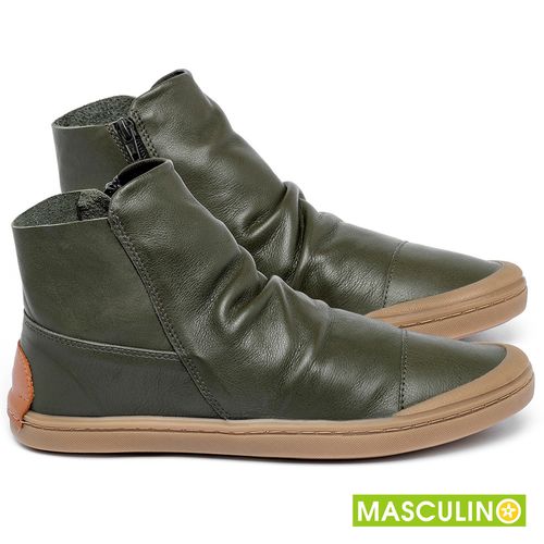 Tênis Masculino   Cano Alto em Couro Musgo - Codigo - 141197