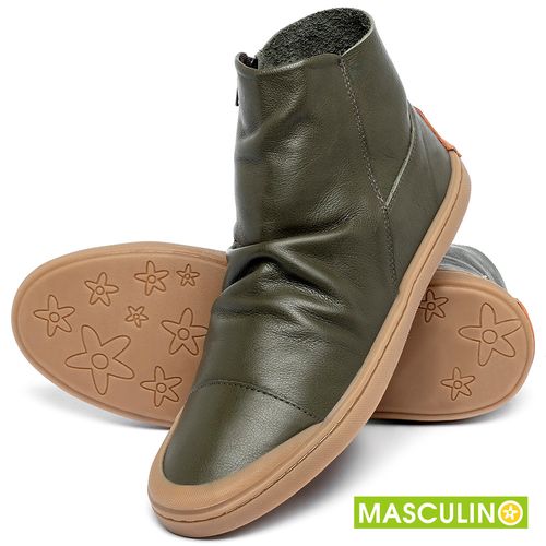 Tênis Masculino   Cano Alto em Couro Musgo - Codigo - 141197