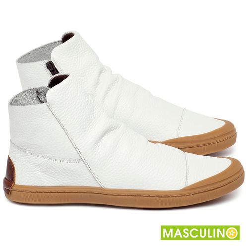 Tênis Masculino   Cano Alto em Couro Off-White - Codigo - 141197