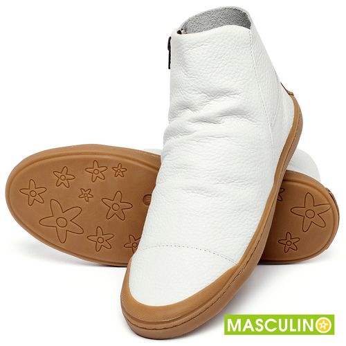 Tênis Masculino   Cano Alto em Couro Off-White - Codigo - 141197