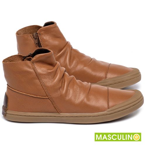 Tênis Masculino   Cano Alto em Couro Laranja - Codigo - 141197
