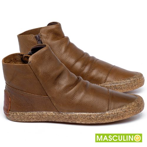 Tênis Masculino   Cano Alto em Couro Caramelo - Codigo - 141197