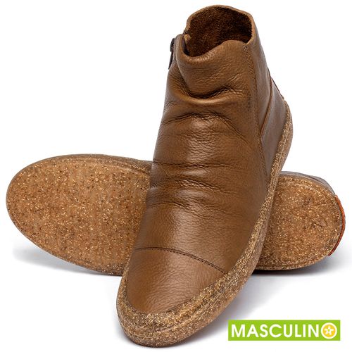 Tênis Masculino   Cano Alto em Couro Caramelo - Codigo - 141197