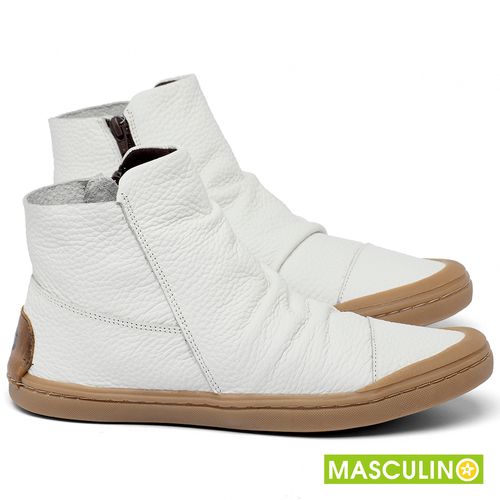 Tênis Masculino   Cano Alto em Couro Off-White - Codigo - 141197