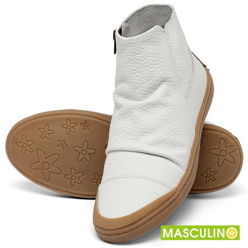 Tênis Masculino   Cano Alto em Couro Off-White - Codigo - 141197