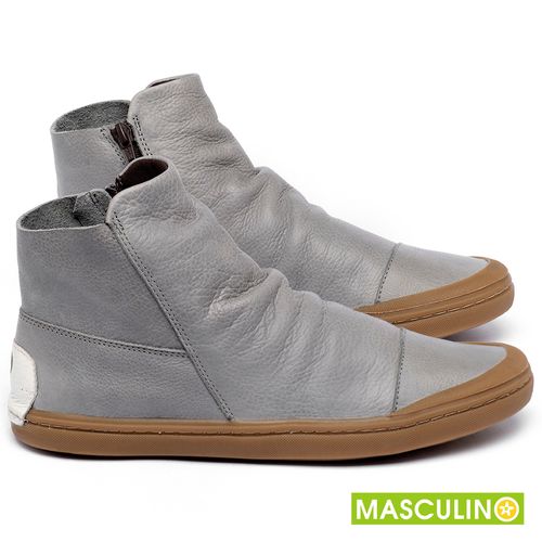Tênis Masculino   Cano Alto em Couro Cinza - Codigo - 141197