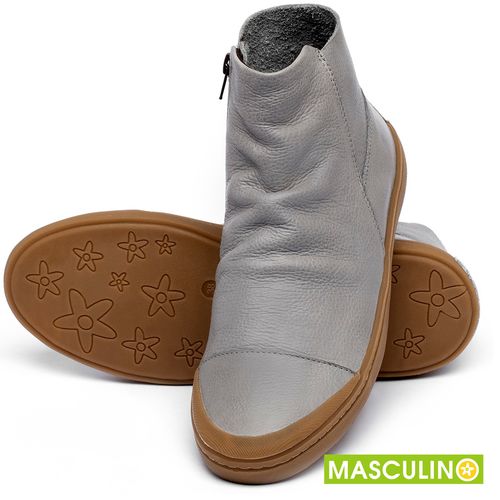 Tênis Masculino   Cano Alto em Couro Cinza - Codigo - 141197