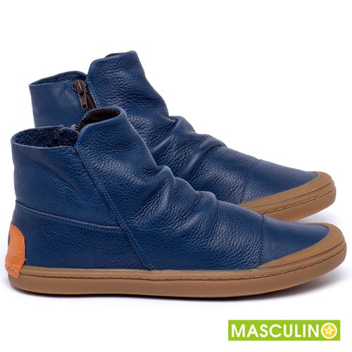 Tênis Masculino   Cano Alto em Couro Azul - Codigo - 141197