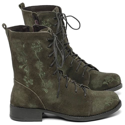 Bota   Cano Médio Salto de 3 cm em Couro Musgo - Codigo - 156040