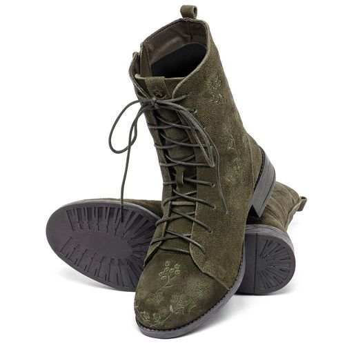 Bota   Cano Médio Salto de 3 cm em Couro Musgo - Codigo - 156040