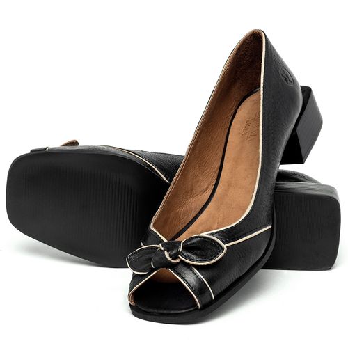 Peep Toe   Laranja Lima Shoes Salto de 4 cm em Couro Preto - Codigo - 157012