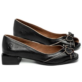 Peep Toe   Laranja Lima Shoes Salto de 4 cm em Couro Preto - Codigo - 157012