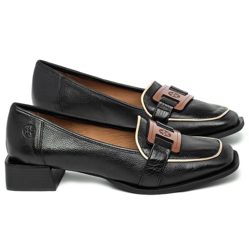 Mocassim Salto de 3 cm em Couro Preto - Codigo - 3962