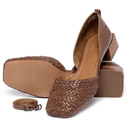 Scarpin   Bico Quadrado Salto de 3 cm em Couro Marrom - Codigo - 3868