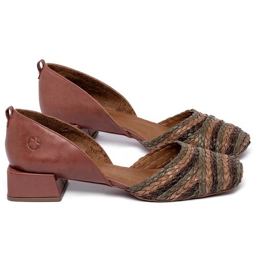 Scarpin   Bico Quadrado Salto de 3 cm em Couro Terracota - Codigo - 3868