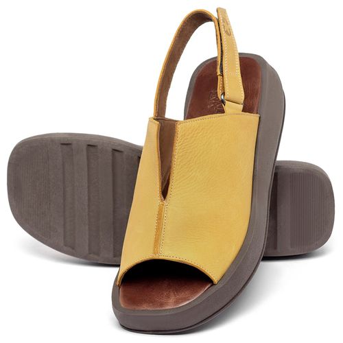 Sandália   Boho Salto de 4 cm em Couro Amarelo - Codigo - 3917