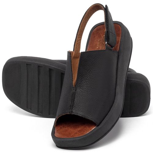 Sandália   Boho Salto de 4 cm em Couro Preto - Codigo - 3917