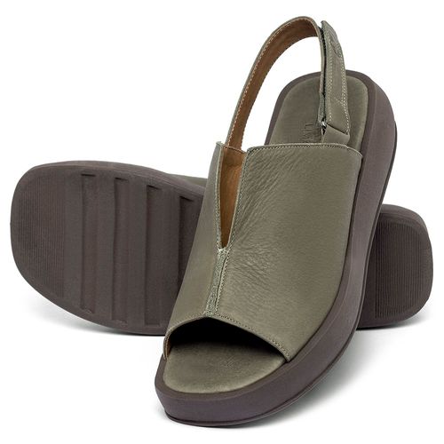 Sandália   Boho Salto de 4 cm em Couro Musgo - Codigo - 3917