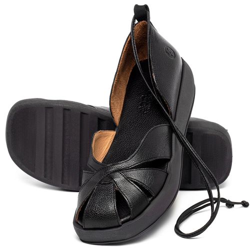 Sandália   Boho Salto de 4 cm em Couro Preto - Codigo - 3972
