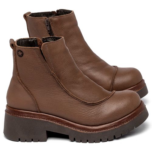 Bota   Cano Curto Salto de 4 cm em Couro Marrom - Codigo - 153052