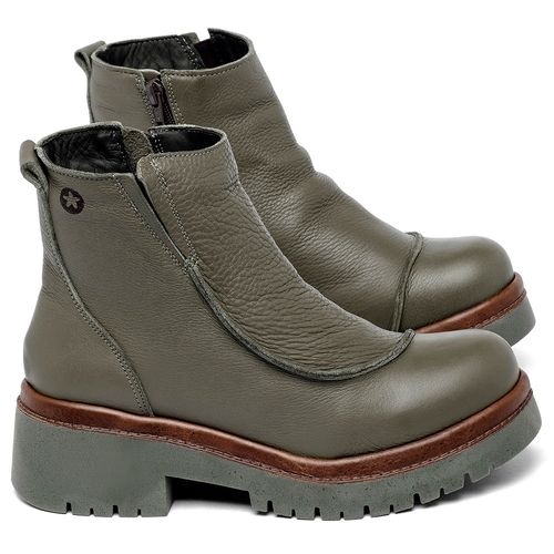 Bota   Cano Curto Salto de 4 cm em Couro Musgo - Codigo - 153052