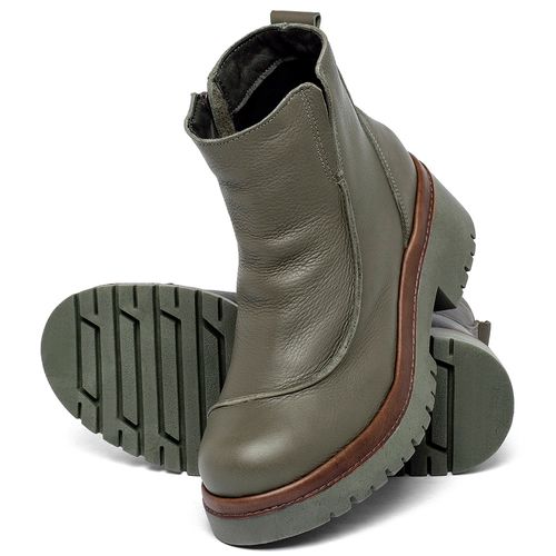 Bota   Cano Curto Salto de 4 cm em Couro Musgo - Codigo - 153052