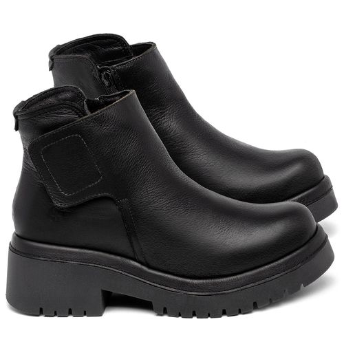 Bota   Cano Curto Salto de 4 cm em Couro Preto - Codigo - 153055