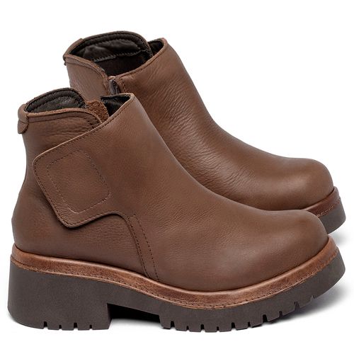 Bota   Cano Curto Salto de 4 cm em Couro Marrom - Codigo - 153055
