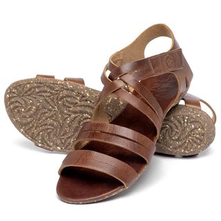 Sandália Rasteira   Flat em Couro Marrom - Codigo - 148092