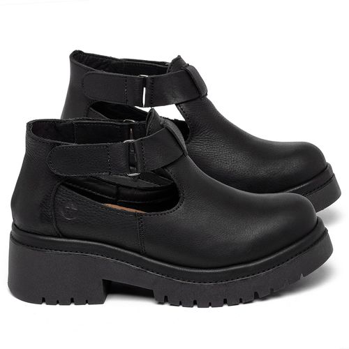 Bota   Cano Curto Salto de 4 cm em Couro Preto - Codigo - 153083