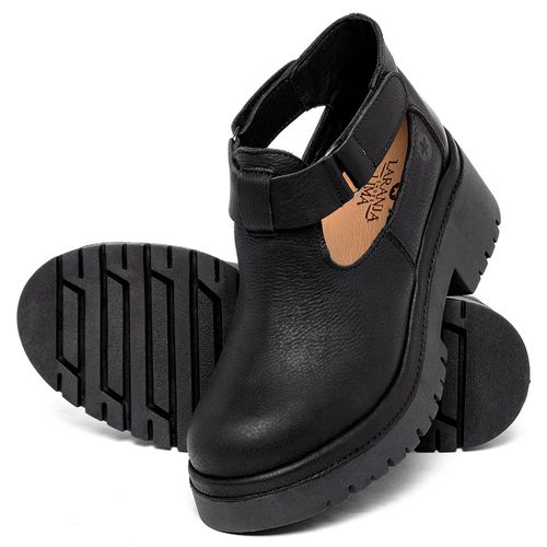 Bota   Cano Curto Salto de 4 cm em Couro Preto - Codigo - 153083