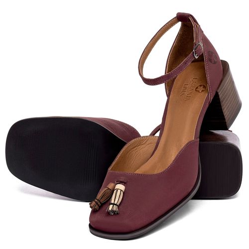 Scarpin   Bico Quadrado Salto de 5 cm em Couro Vinho - Codigo - 157039