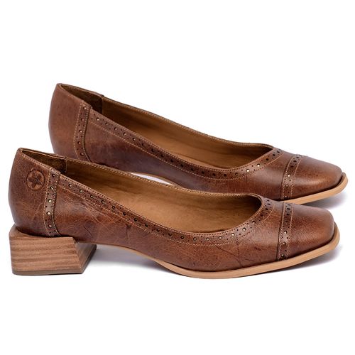 Scarpin   Bico Quadrado Salto de 3 cm em Couro Marrom - Codigo - 157040