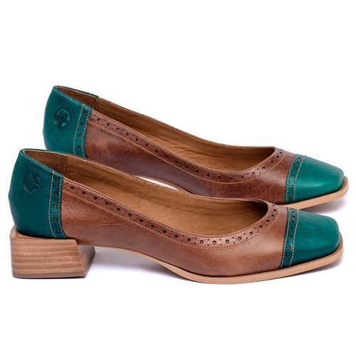 Scarpin   Bico Quadrado Salto de 3 cm em Couro Bicolor - Codigo - 157040