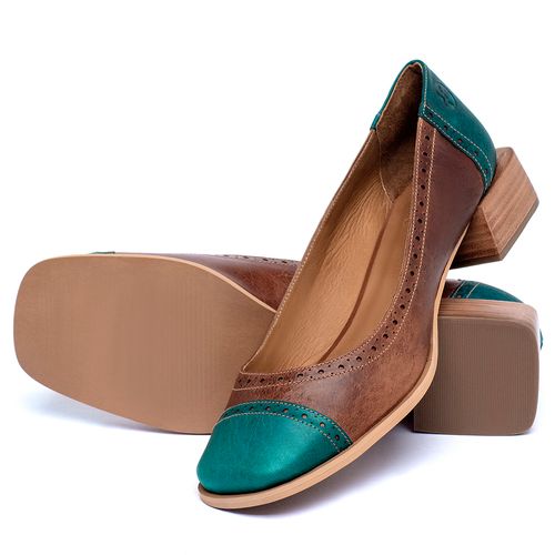 Scarpin   Bico Quadrado Salto de 3 cm em Couro Bicolor - Codigo - 157040