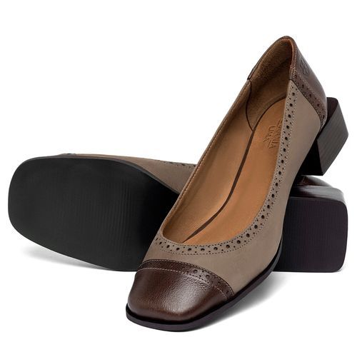Scarpin   Bico Quadrado Salto de 3 cm em Couro Café - Codigo - 157040