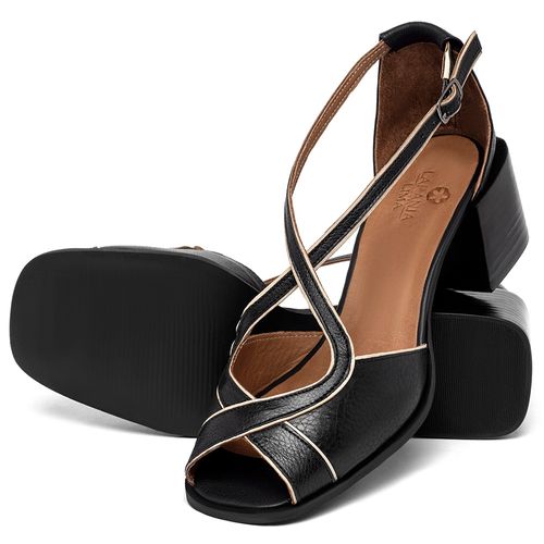 Sandália   Laranja Lima Shoes Classic Salto de 5 cm em Couro Preto - Codigo - 3887