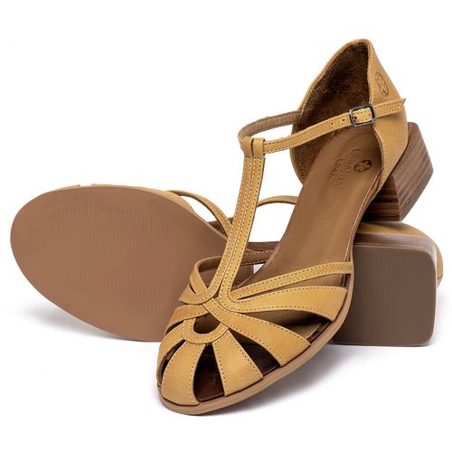 Sandália   Laranja Lima Shoes Classic Salto de Quadrado em Couro Amarelo - Codigo - 3930