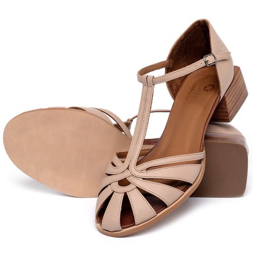 Sandália   Laranja Lima Shoes Classic Salto de Quadrado em Couro Nude - Codigo - 3930
