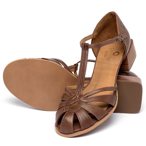 Sandália   Laranja Lima Shoes Classic Salto de Quadrado em Couro Marrom - Codigo - 3930
