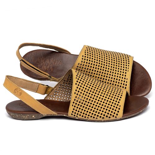 Sandália Rasteira   Flat em Couro Amarelo - Codigo - 148090