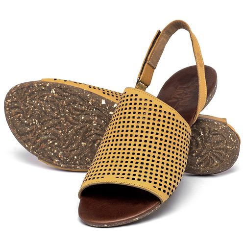 Sandália Rasteira   Flat em Couro Amarelo - Codigo - 148090