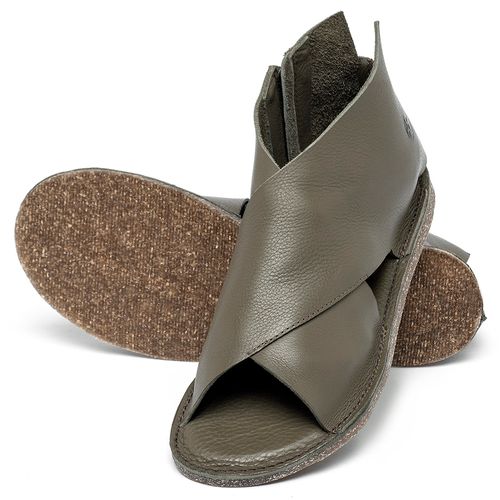 Sandália Rasteira   Flat em Couro Musgo - Codigo - 156025