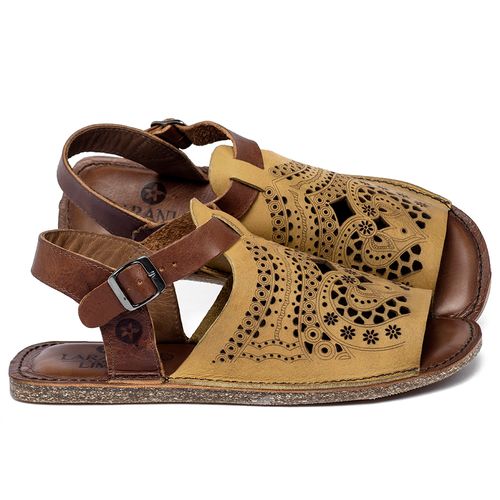Sandália Rasteira   Flat em Couro Amarelo - Codigo - 156028