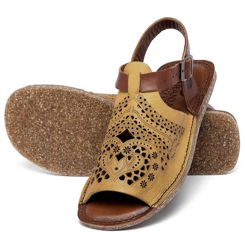 Sandália Rasteira   Flat em Couro Amarelo - Codigo - 156028