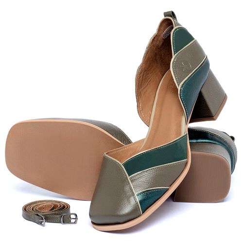 Scarpin   Bico Quadrado Salto de 4 cm em Couro Musgo - Codigo - 157037