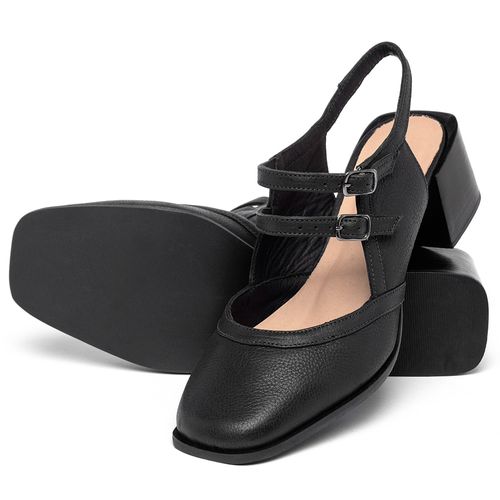 Scarpin   Bico Quadrado Salto de 5 cm em Couro Preto - Codigo - 9658