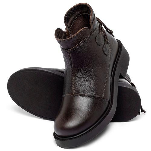 Bota   Cano Curto Salto de 2 cm em Couro Café - Codigo - 156092